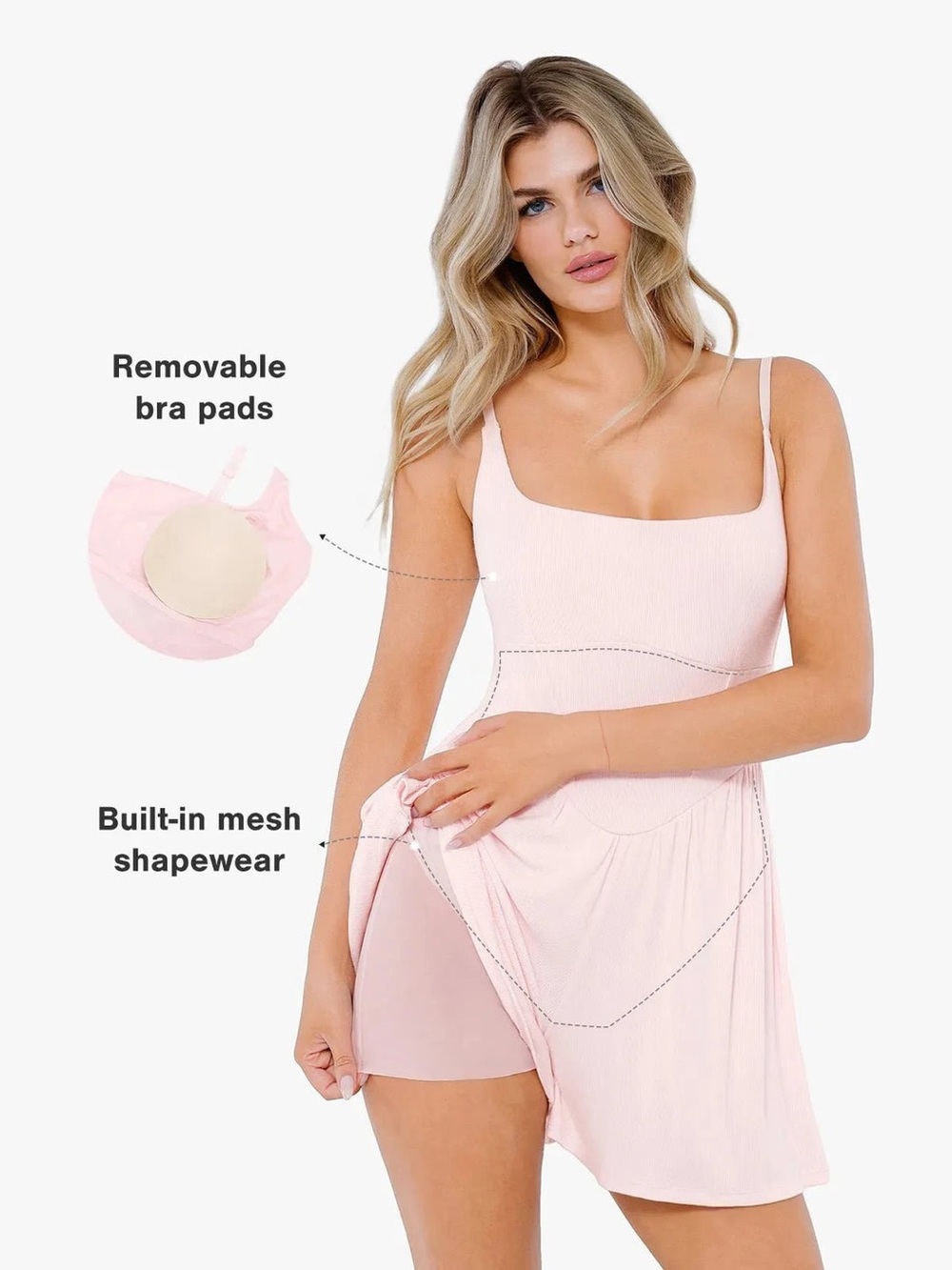 Popilush Shapewear Romper Light Blush Pink Adjustable-Strap - Picture 2 of 7